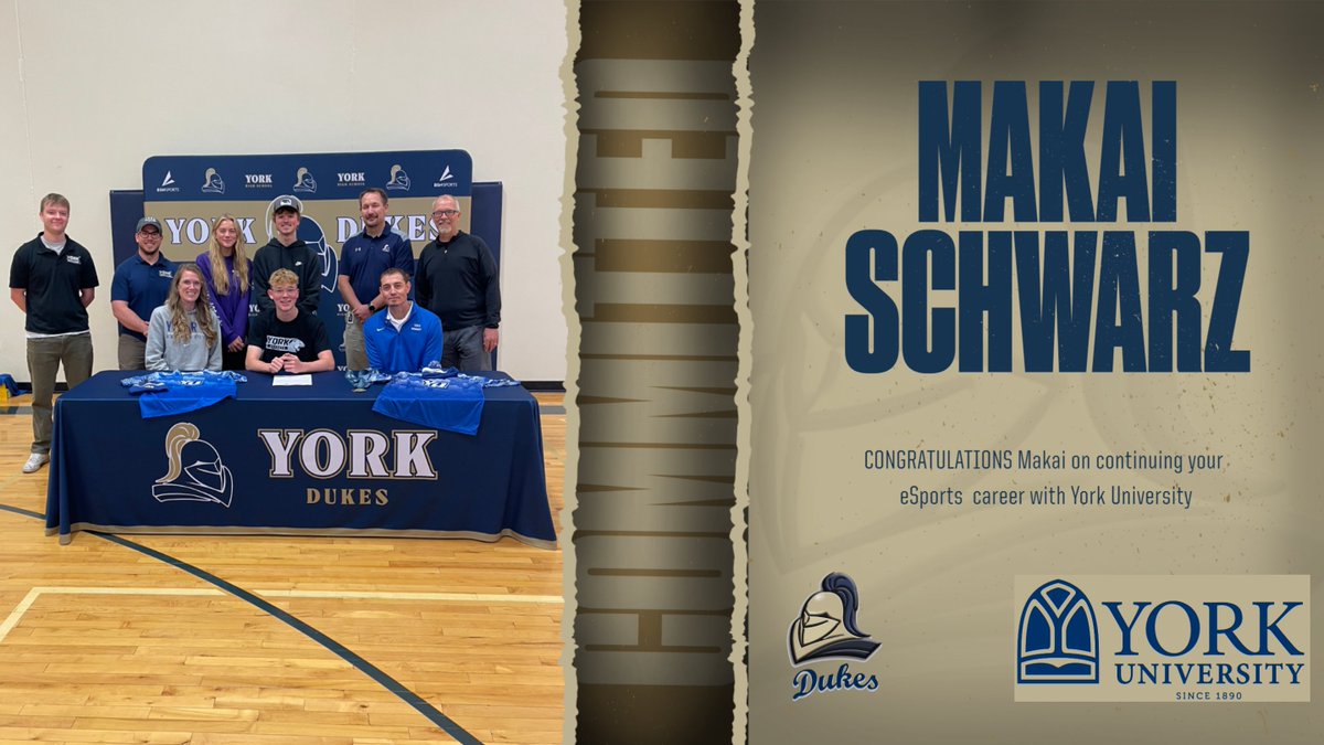 Congrats to Makai Schwarz on signing a letter of intent to compete in eSports at York University. Best of luck at the next level, Makai. #yorkdukes