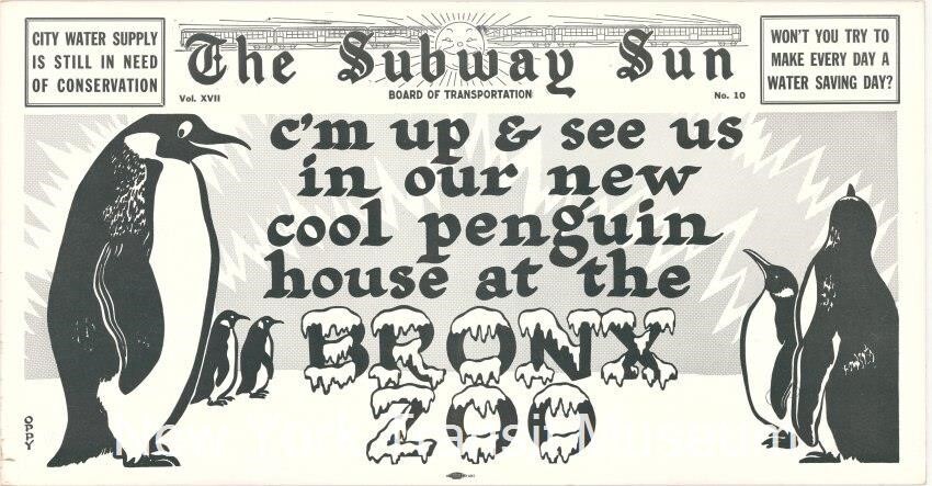 April 25th is #WorldPenguinDay! To celebrate these fascinating flightless birds, we’re sharing this 1950 Subway Sun advertisement from the #NYTMcollection. Illustrated by Amelia Opdyke “Oppy” Jones, it urged #NYCsubway commuters to visit the penguins at the @bronxzoo.