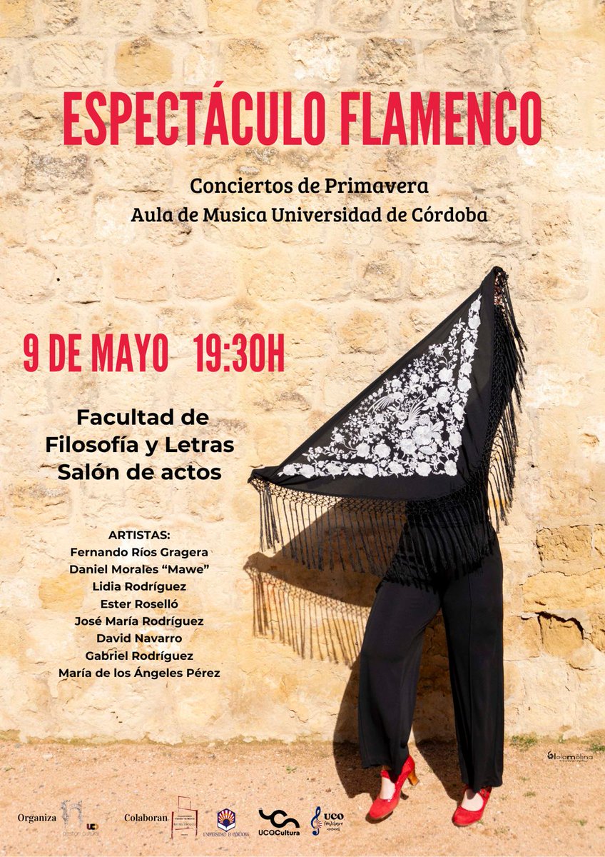 El estudiantado de cuarto curso del Grado de Gestión Cultural organiza, en colaboración con el Conservatorio Superior de Música Rafael Orozco, un espectáculo flamenco. Entrada gratuita hasta completar aforo. #universidad #gestioncultural #estudiantes #cultura #cordoba #flamenco