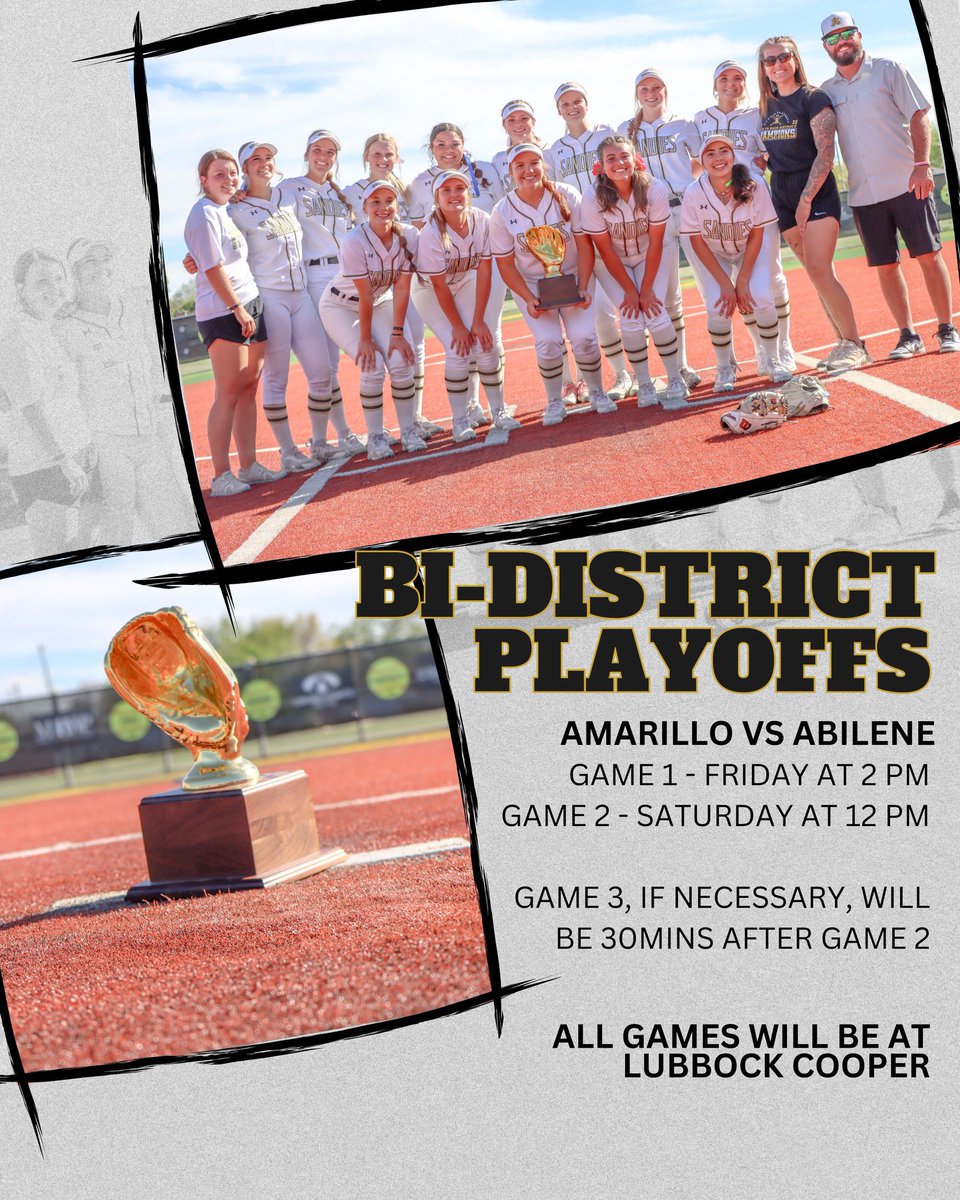 Join us tomorrow at 9:15am on Sandie Drive to send off the Lady Sandies! Come out and show your support as they travel to Lubbock for the playoff series! 💛🖤🌪️

Tickets to the game can be purchased online: 

vancoevents.com/us/events/land…