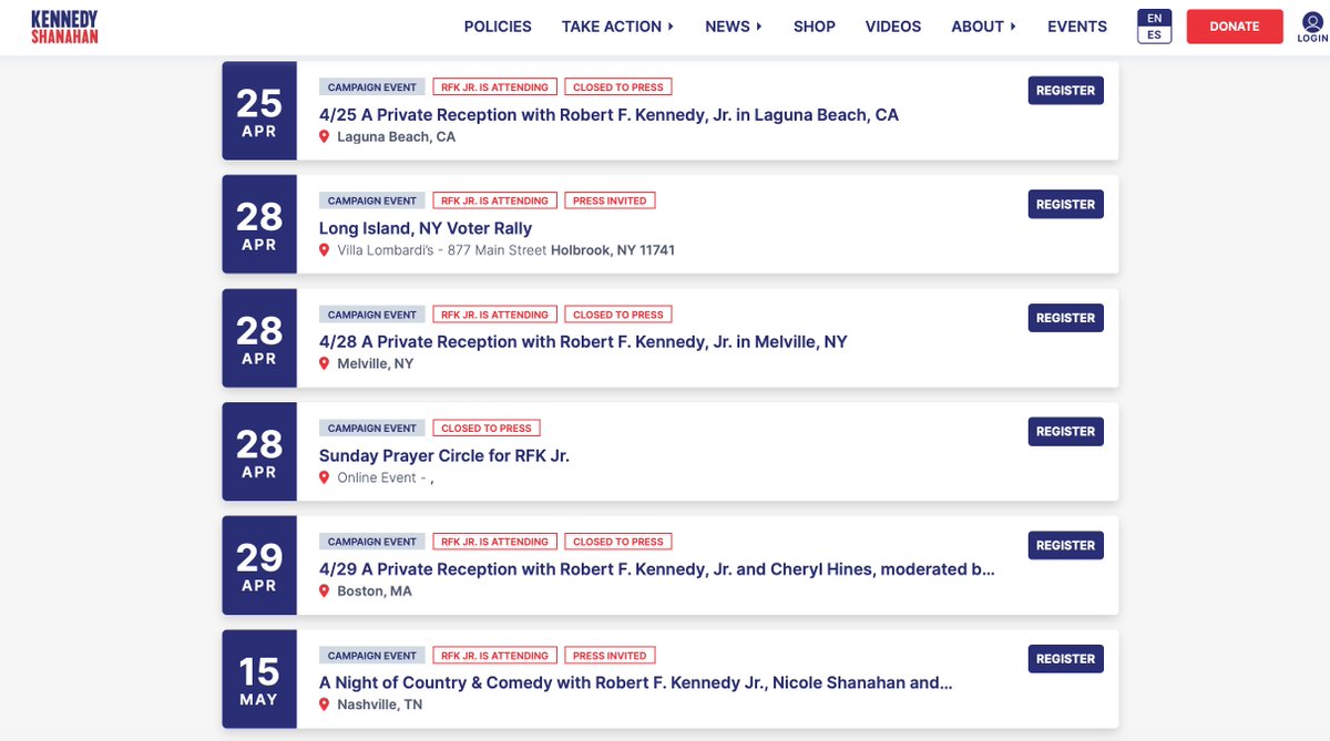 There are still no Nicole Shanahan-tagged events on the RFK campaign website, but there is a new tag: Closed to Press