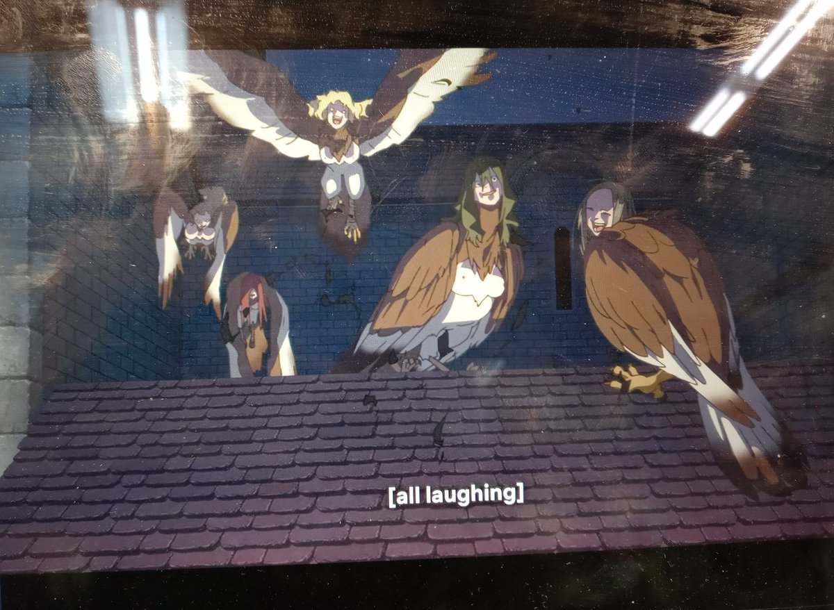 THE FUCKING HARPIES OMG I AM SHAKINGB I LOVE HARPIES THEY'RE SO AWESOME I HAVE MULTIPLE HARPY OCS SO SEEING THEM ANIMATED IS SO AGZFFSAAAGJGU  I M SHAKING