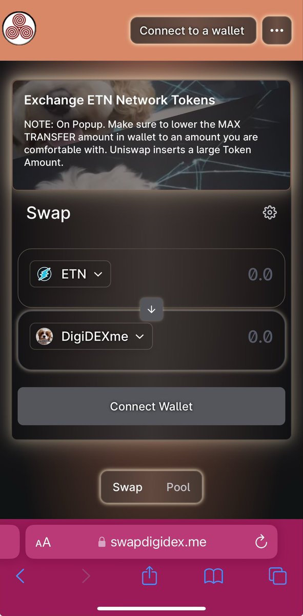 ETNraPH's tweet photo. A new Decentralized exchange #Dex has been launched on @electroneum Smart Chain itβs https://t.co/cWZgXrnEZZ by @digitspin
Swap #ETN to #Digidex or other tokens VICE VERSA
Experience the $ETN SC 5 second finality and cheap transaction fee
Uniswap of ELECTRONEUM Smart Chain https://t.co/M2G43jAXqL