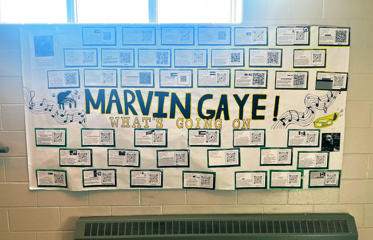 It has arrived! 

The bulletin board up and on display and already the hallway is buzzing with comments, questions, and people scanning the QR codes to watch the music videos! 

🙌🏻 🎶