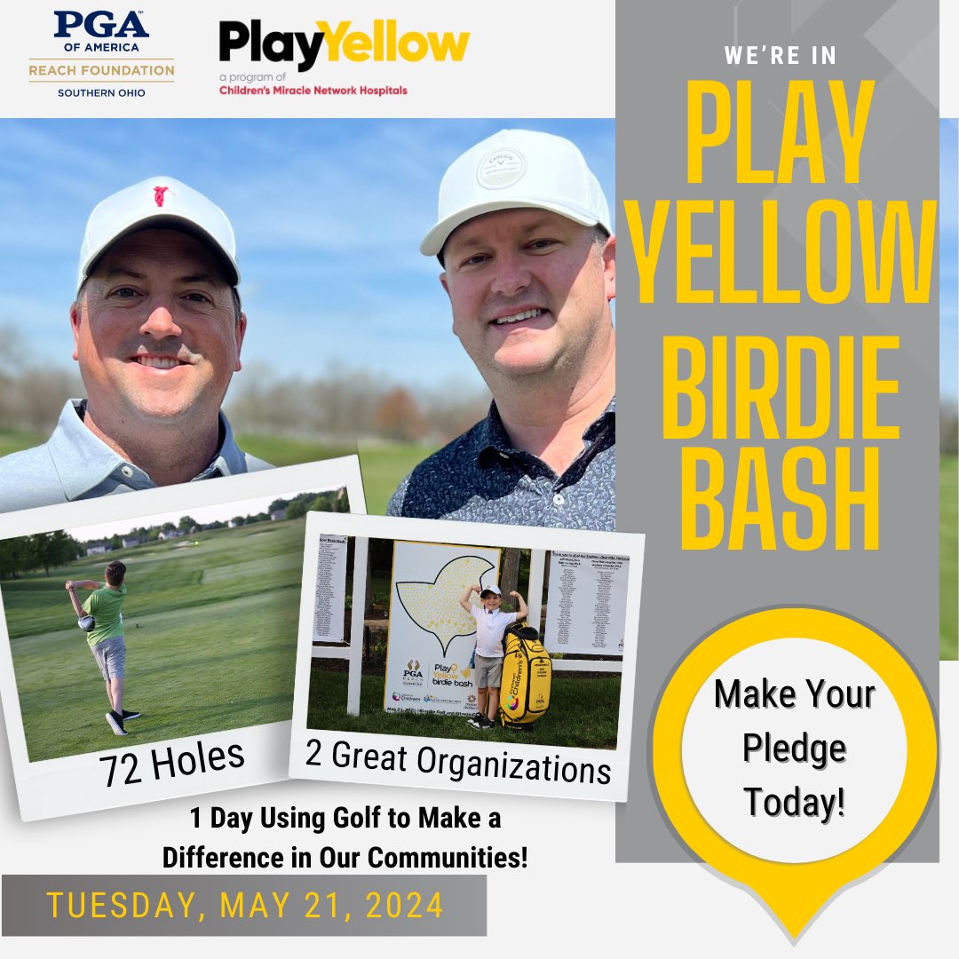 ‼️NEW TEAM ALERT‼️ Team @HeritageGC joins the 2024 #PlayYellow Birdie Bash

Rob Smyser & Brian Sullivan will do their part to #ChangeKidsHealth at their local @CMNHospitals - @nationwidekids by making as many birdies as possible on May 21!

Make a Pledge: bit.ly/3PqhsgI…