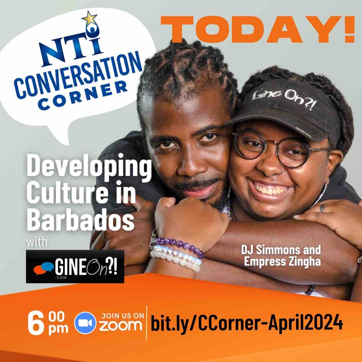 Today! Today! We are speaking with husband and wife duo, DJ Simmons and Empress Zingha, proud cultural ambassadors. 
Join us today at 6pm to talk about all things culture with Gine On?!

#NTI #CC #PressForward #Culture