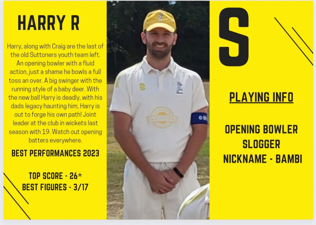 SuttonersCC's tweet photo. With the season so close, lets start meeting some of our regular characters #DHBA #UpTheYellows https://t.co/48HoucOTBW