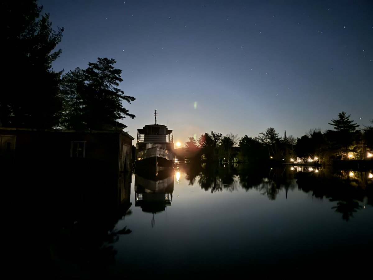 Caught the full moon rising over the Muskoka River last night #dogwalkviews #Muskoka