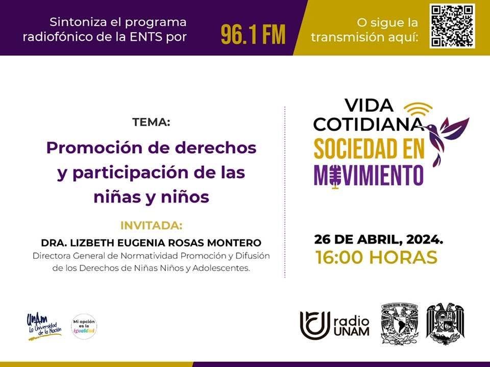JDHMex's tweet photo. La Dra. Lizbeth Rosas, Directora General de Normatividad, Promoción y Difusión  de los Derechos de Niñas, Niños y Adolescentes del @DIF_NMX estará mañana en @RadioUNAM para hablar de Promoción de derechos y participación de las niñas y niños. 

#ConoceTusDerechosHumanos https://t.co/T8xCG6YmgA