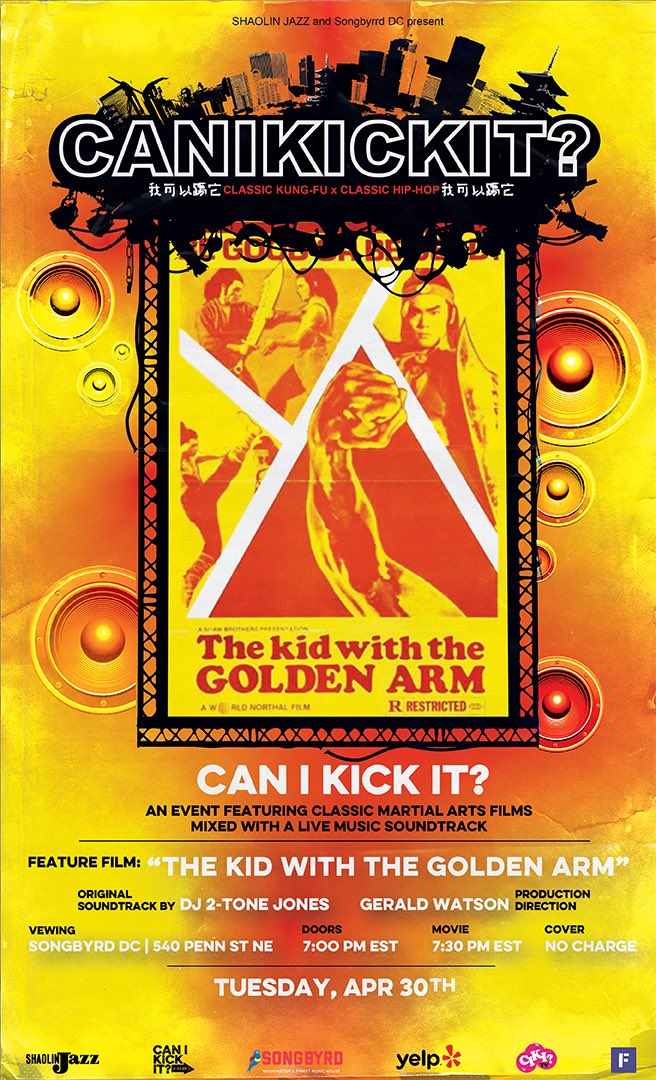 NEXT TUESDAY… See you next week for this month’s CAN I KICK IT? fr The Kid with the Golden Arm / Live soundtrack by @dj2tonejones Tues 4.30.24 @songbyrddc Doors at 7 PM Movie at 7:30 PM Shouts to @ciki.tv @yelpdc @fusicology To RSVP visit: shaolinjazz.com