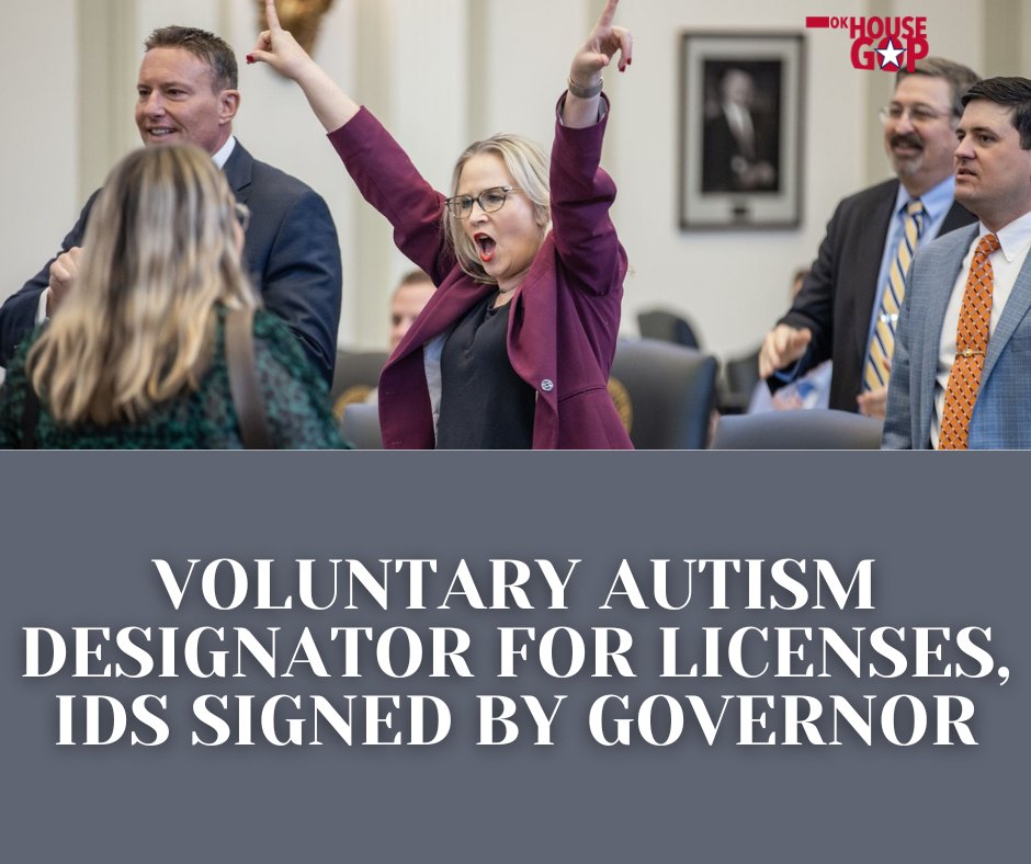 Legislation providing an optional indicator designating an autism diagnosis on driver's licenses and state IDs has been signed into law. Read more: okhouse.gov/posts/news-202… #OKleg
