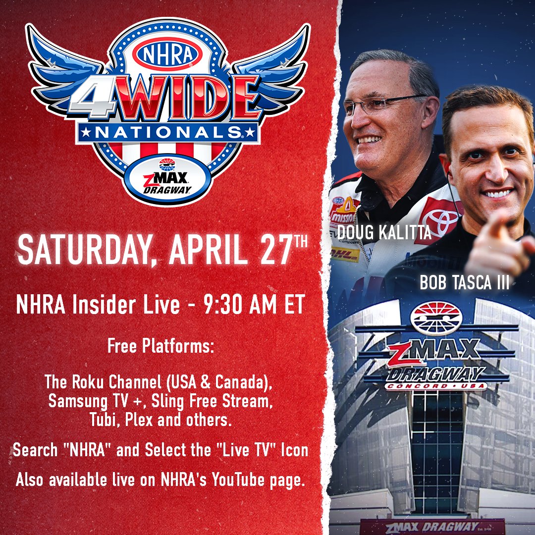 Join Doug and me Saturday on the @NHRA Insider Live from the #FourWideNats!
