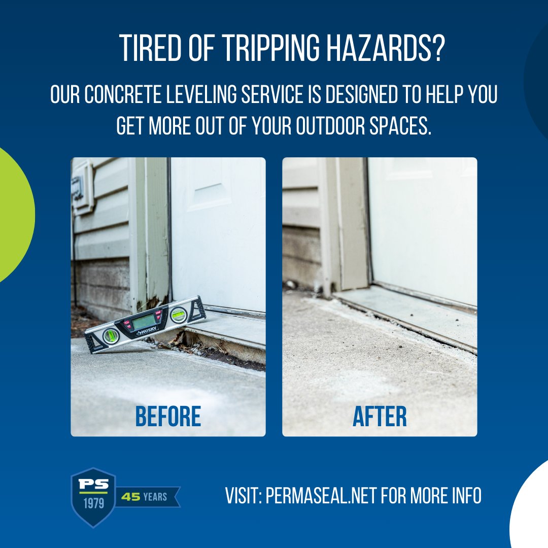 Eliminating tripping hazards around your home is the perfect spring project to improve the enjoyment and appeal of your outdoor spaces.

Contact our team today to get your FREE estimate.

#ConcreteLeveling #TrippingHazard #HomeImprovement #GoPermaSeal #Chicago #Chicagoland
