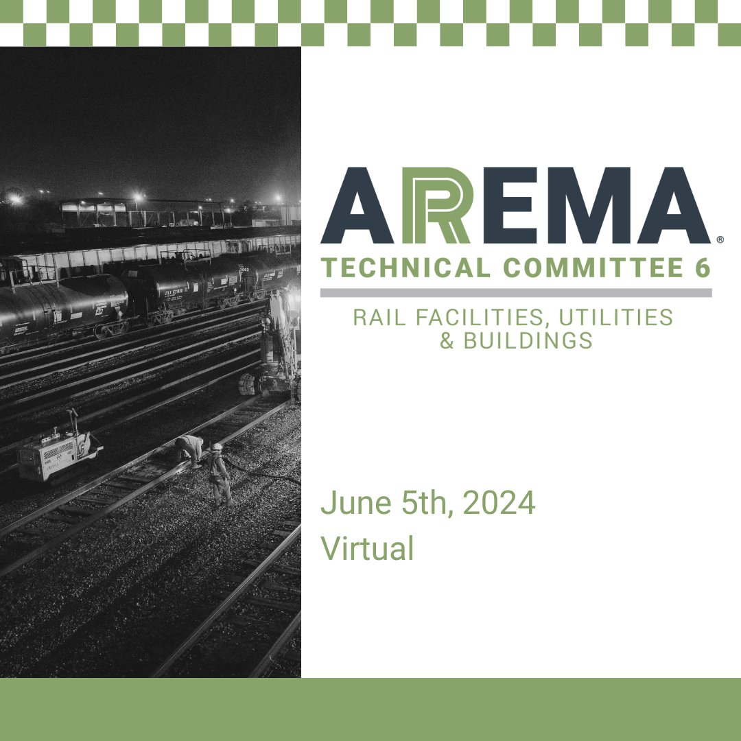 Join us virtually on June 5, 2024, for another Committee 6 - Rail Facilities, Utilities and Buildings Meeting. If you're interested in joining a committee, reach out to the chair to see if this committee is a good fit for you.  

#AREMA #VirtualMeeting #RailFacilities