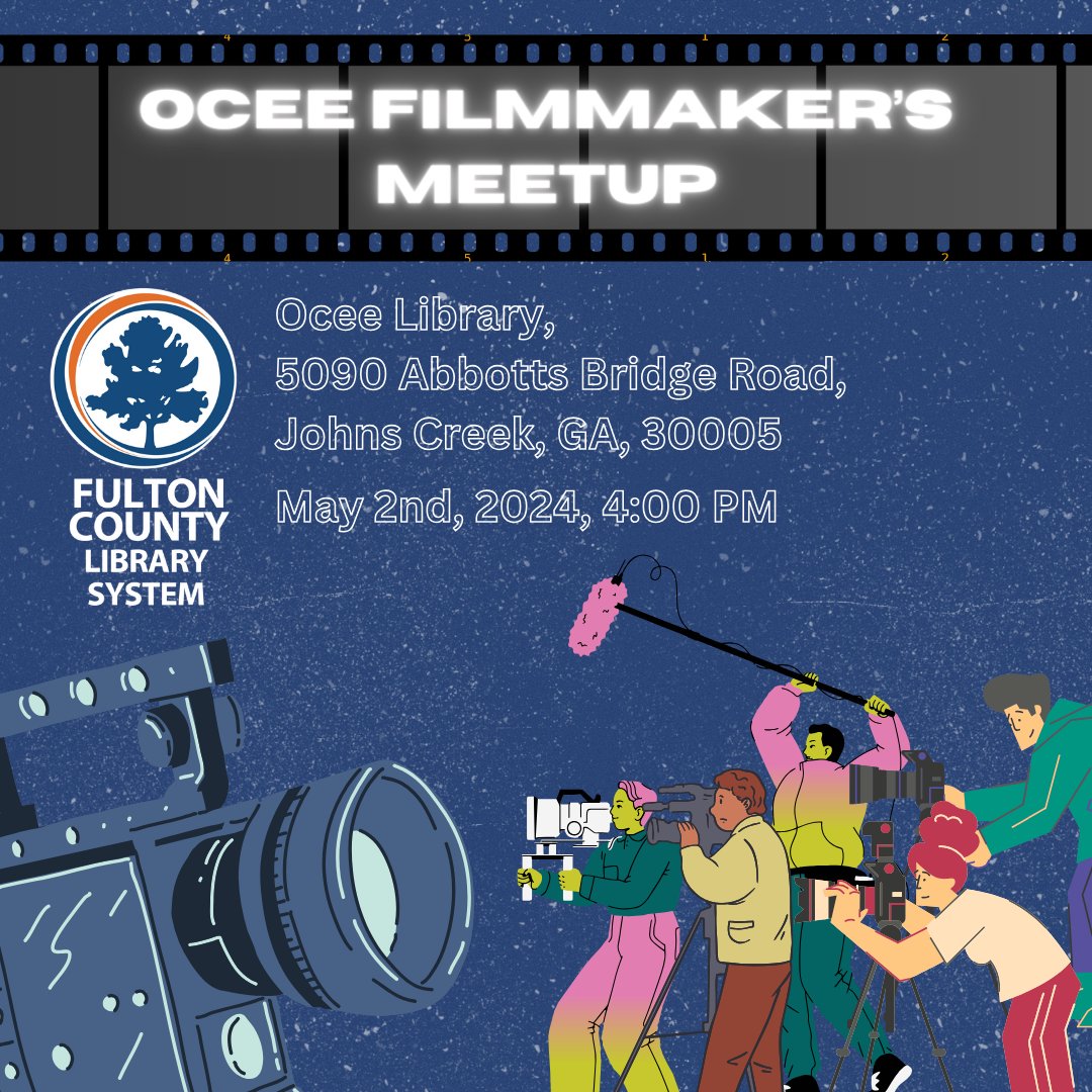 Showcase your films, meet creatives, and develop skills at Ocee Library on May 2nd, 2024 at 4 PM. Submit films via email to oceefilm@gmail.com. Visit tinyurl.com/ocfrules for rules. tinyurl.com/4sm25z8s #FulcoLibrary #ResolveToRead #LibrariesTransform #FulcoReads