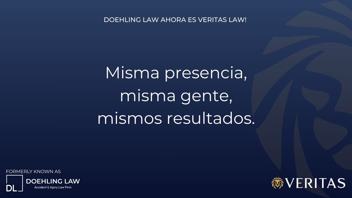 Doehling Law ahora es Veritas Law! Con más de 60 años de experiencia en casos de lesiones personales, conocemos las leyes y sistemas judiciales locales.

Misma presencia, mismos resultados. doehlinglaw.com/veritas/

#AbogadosDeAccidentesDeAuto