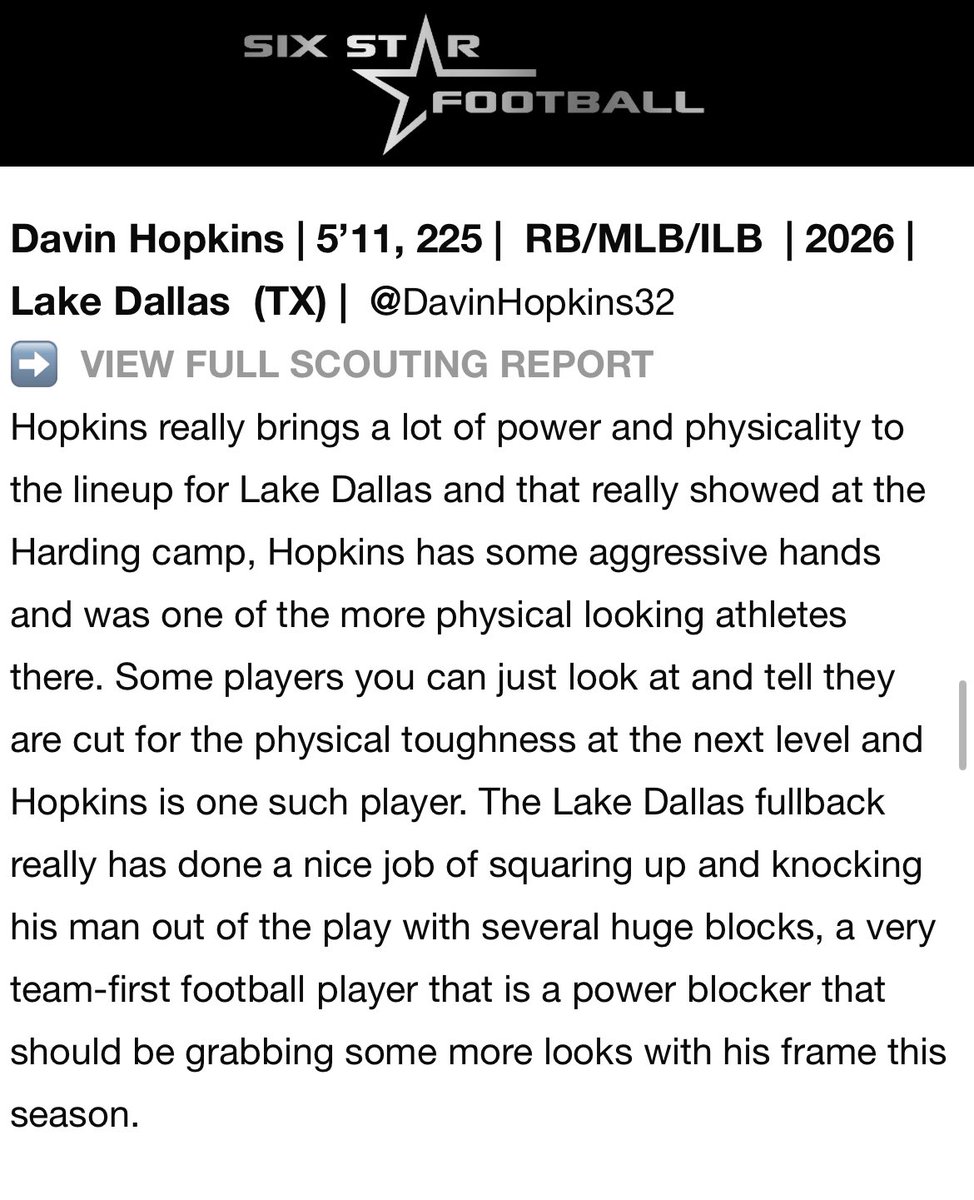 Appreciate the write up @sixstarfootball @recruitLD @YoungyoungCoach @27hometeam @DarrlMinor @weinberg1978