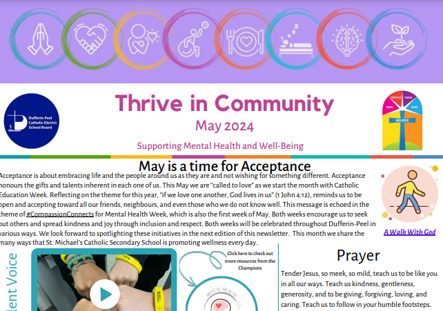 The May Thrive in Community digital newsletter is filled with wellness resources to support @DPCDSBSchools families.🥰 Thanks to our wellness leaders, staff and @SMHO_SMSO for sharing ideas on how to support well-being. 📷Check it out here: www3.dpcdsb.org/Documents/Thri…