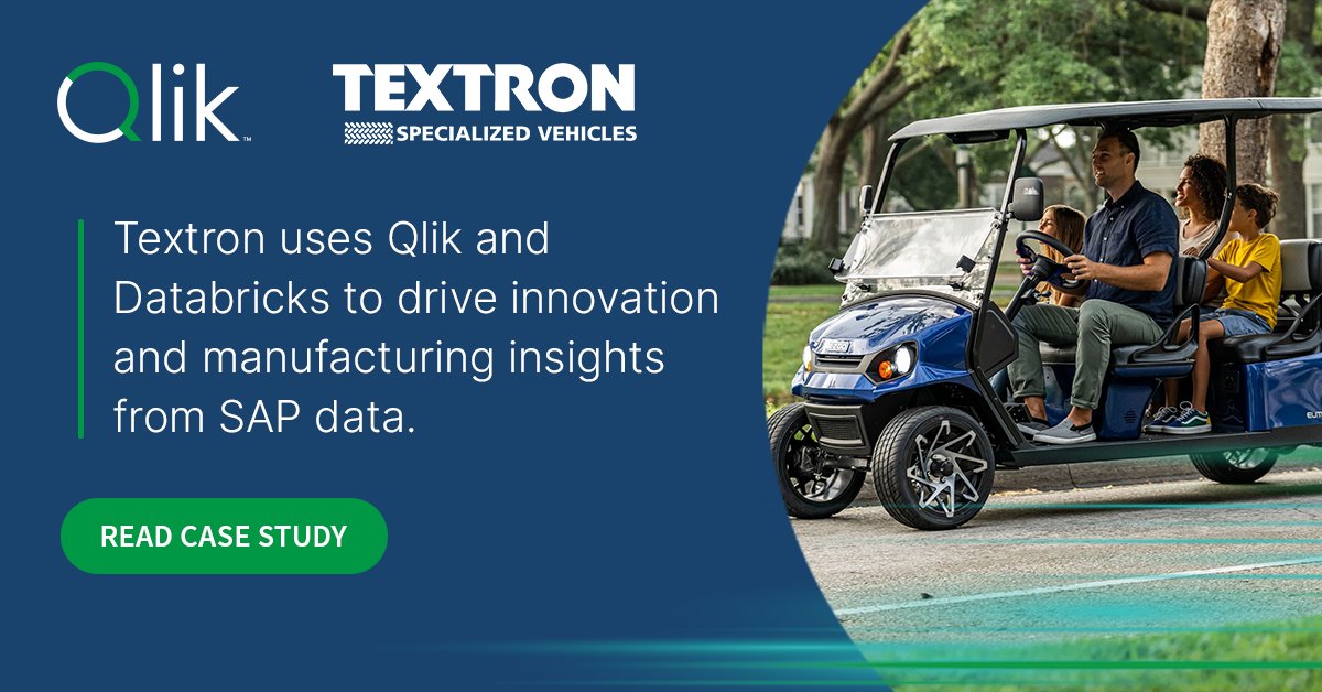 #QlikCustomer @Textron is revolutionizing their manufacturing insights with the help of Qlik and Databricks! Learn more about how migrating to our solutions has allowed their team to maximize operational efficiency, lower computing costs and more. bit.ly/3xTEcjm