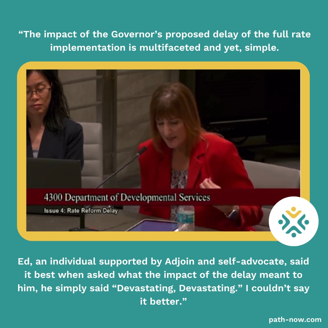Our CEO Wendy Forkas recently testified at the California Senate Budget Subcommittee advocating for funding for IDD services.⁠
⁠
Watch her full testimony on Adjoin's Facebook page!⁠
⁠
#DisabilityAdvocacy #Advocacy #PathNow #DisabilityResource #IDD