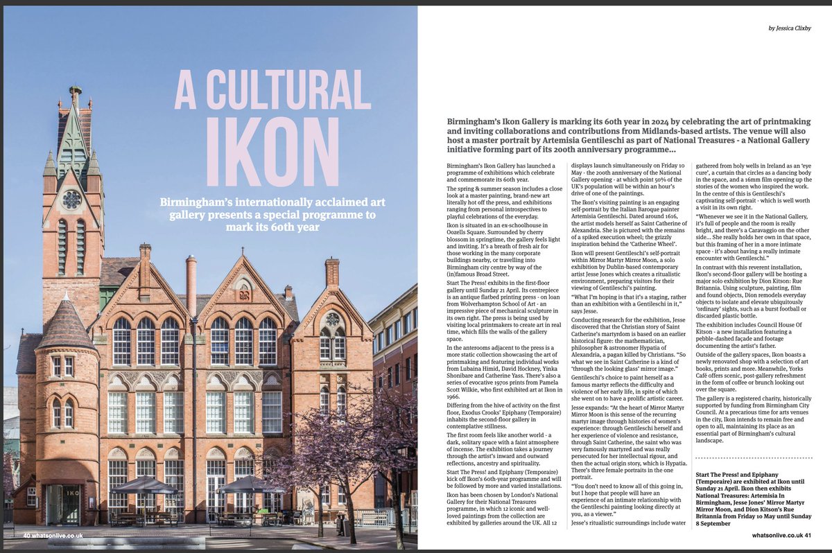 Ikon was recently featured in @WhatsOnBrum’s April edition celebrating our 60th anniversary and our programme for this year. Read online: tinyurl.com/57uhnzpt #IkonGallery #WhatsOn #ContemporaryArt