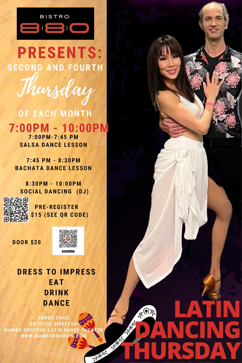 Bring your dancing shoes tonight because it’s Latin Dancing Thursday night at Bistro 880!💃

#bistro880 #latindacing #thursday #thursdayspecial #thursdaynight #DanceLessons #salsadancelessons #bachatadancing #bachatadancelessons #eat