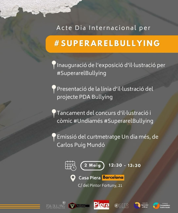 Carlos Puig Mundó (@vancarl23) on Twitter photo #undiamés Dibuixar per a expressar-se lliurament #superarelbullying
Dijous 02 de Maig 12:30h
<a href="/CasaPieraBCN/">Casa Piera</a>
Es un dia per estar junts contra l’assetjament escolar. Us esperem amb tot la il·lusió!!! #undiamés Dibuixar per a expressar-se lliurament #superarelbullying
Dijous 02 de Maig 12:30h
<a href="/CasaPieraBCN/">Casa Piera</a>
Es un dia per estar junts contra l’assetjament escolar. Us esperem amb tot la il·lusió!!!