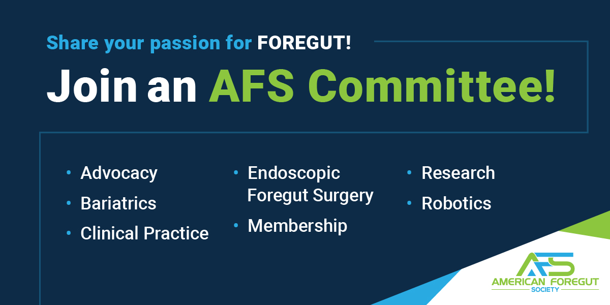 Are you an AFS member ready to create lasting impact? Share your valuable expertise, and learn with the best and brightest in #Foregut by joining a committee today! 📲: ow.ly/PuA150R9B7j