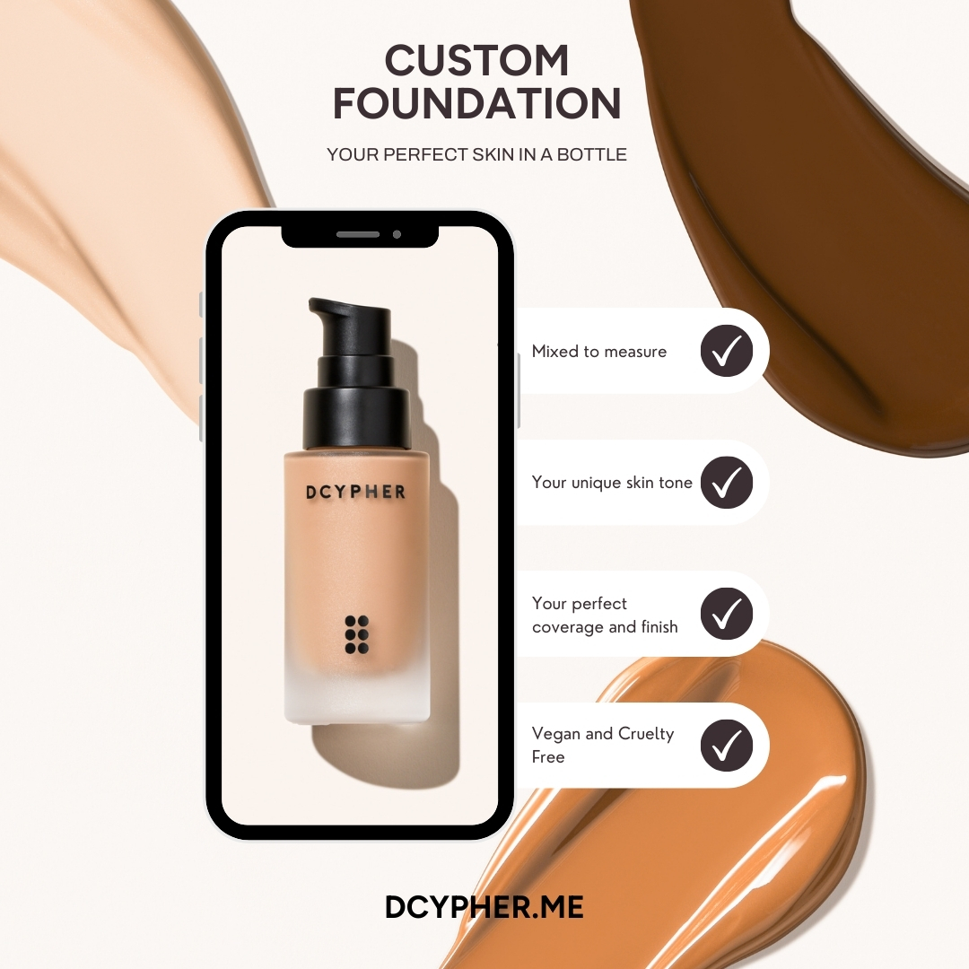DCYPHERme's tweet photo. Meet your perfect skin in a bottle.⁠
⁠
My Custom Foundation.⁠
⁠
Create yours at https://t.co/8h4rbWYbNB
⁠
#dcypher #customcosmetics #madeforyou https://t.co/AOMCdBK59E