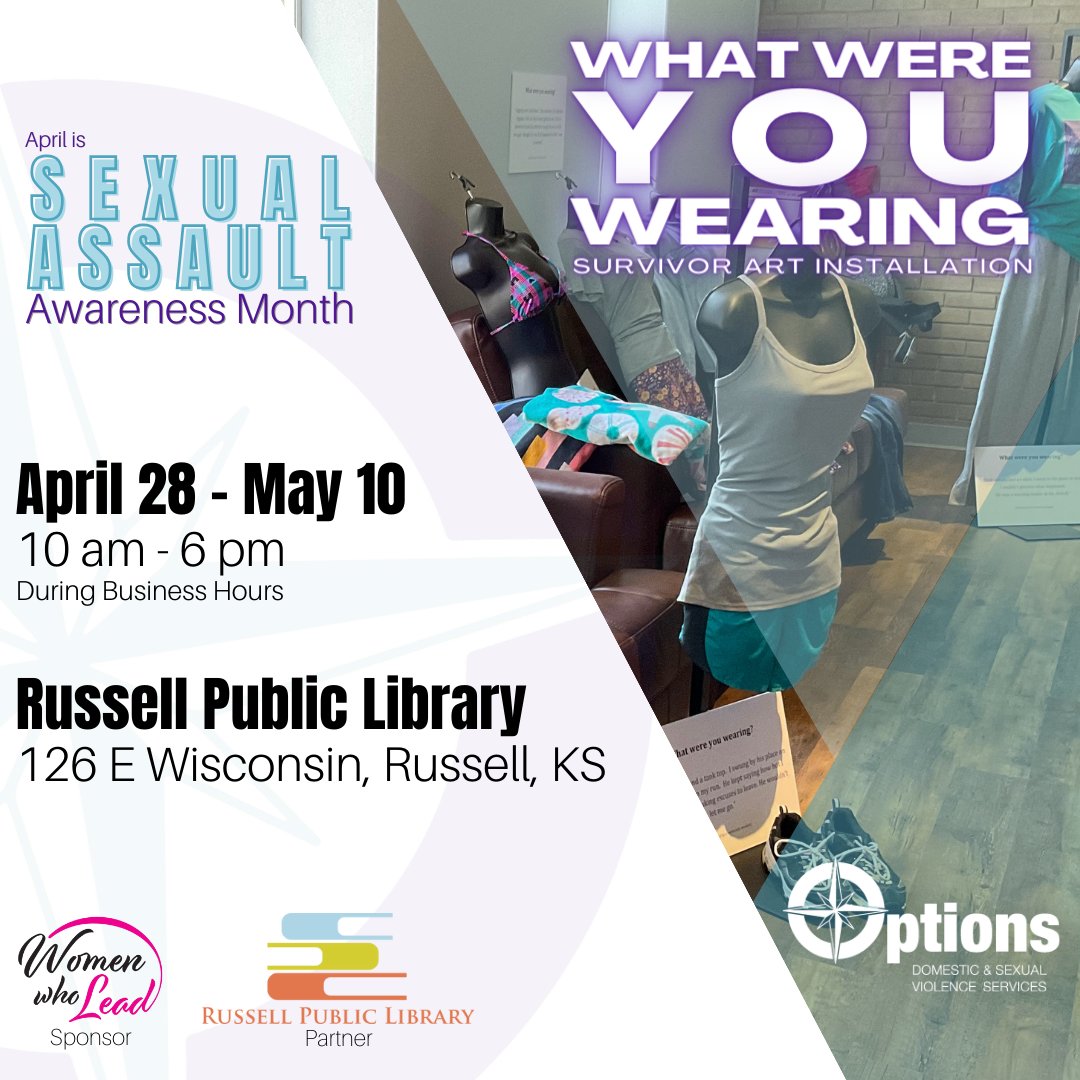 Powerful Art Exhibit: 'What Were YOU Wearing?'   assaults survivors' clothing confronts the myth that clothing = consent. Russell Public Library, April 29-May 10. #SexualAssaultAwareness #ConsentMatters #SAAM #Russell #Library #Reading #Community #Art