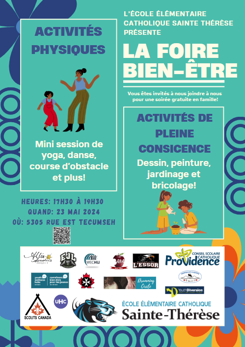 RÉSERVEZ LA DATE du 23 mai de 17h30-19h30 Venez en grand nombre à notre toute première foire du bien-être! Activités variées : yoga, danse, jardinage, peinture, etc. Agences communautaires : WECHU, BANA, Youth Wellness Hub, Youth Diversion, etc. @JPGagnier