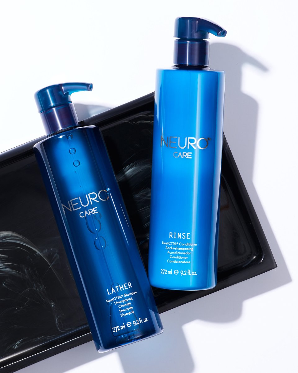 This color-safe duo is a heat styling prep MUST! #NeuroHair Lather Shampoo & Rinse Conditioner 👇 💙 Replenishes hair & helps protect against heat damage while reducing friction on heat-stressed strands 💙 Leaves hair soft and manageable