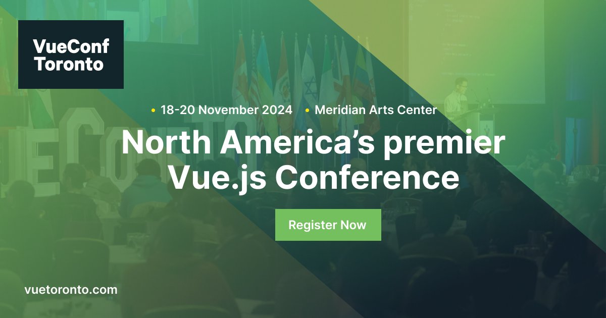 Very excited to present you the 7th edition of VueConf Toronto 🎉 VueConf Toronto 2024 📅 Date: 18-20 November 2024 🏙️ Venue: Meridian Arts Centre, Toronto Blind tickets are available at vuetoronto.com #VueConf #VueToronto #Vue #Nuxt More info to come soon!