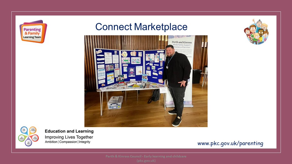 Mari-Anne and Gregory were sharing information about the Parenting and Family Learning Team and the groups we offer at the Connect Marketplace event this morning at Civic Hall Perth. 
For more information about our team please visit the website pkc.gov.uk/parenting