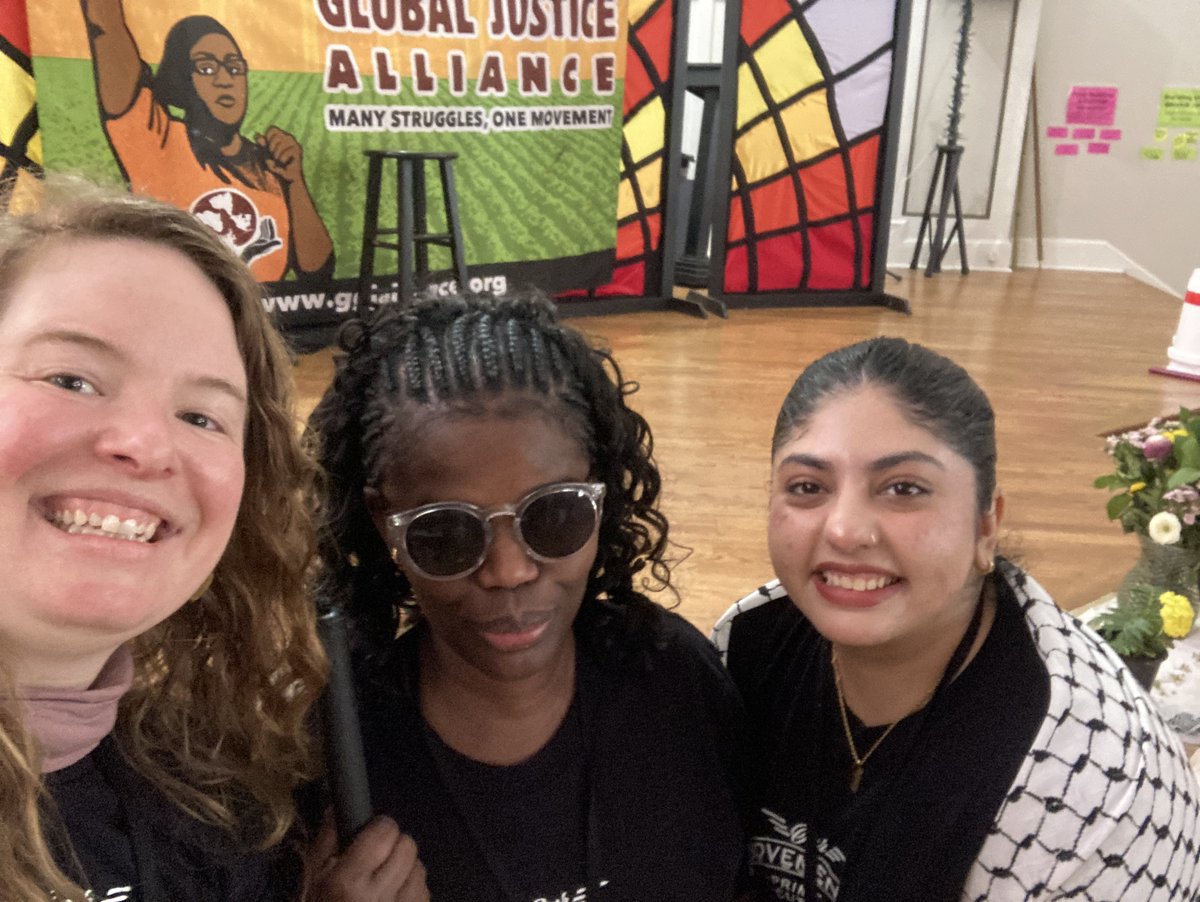 OPALEJOR's tweet photo. ICYMI, OPAL was at the GGJ convening last week and also marched to demand #StopCopCity, #FreeAtlanta, and #FreePalestine .ID: OPAL staff with Mohiba Ahmed (DRUM); staff with Socorro from ALMAS LIBRES/Raizes Collective; GGJ Alliance at the Divest - Invest Assembly; GGJ protest https://t.co/OT2E3AaPtR