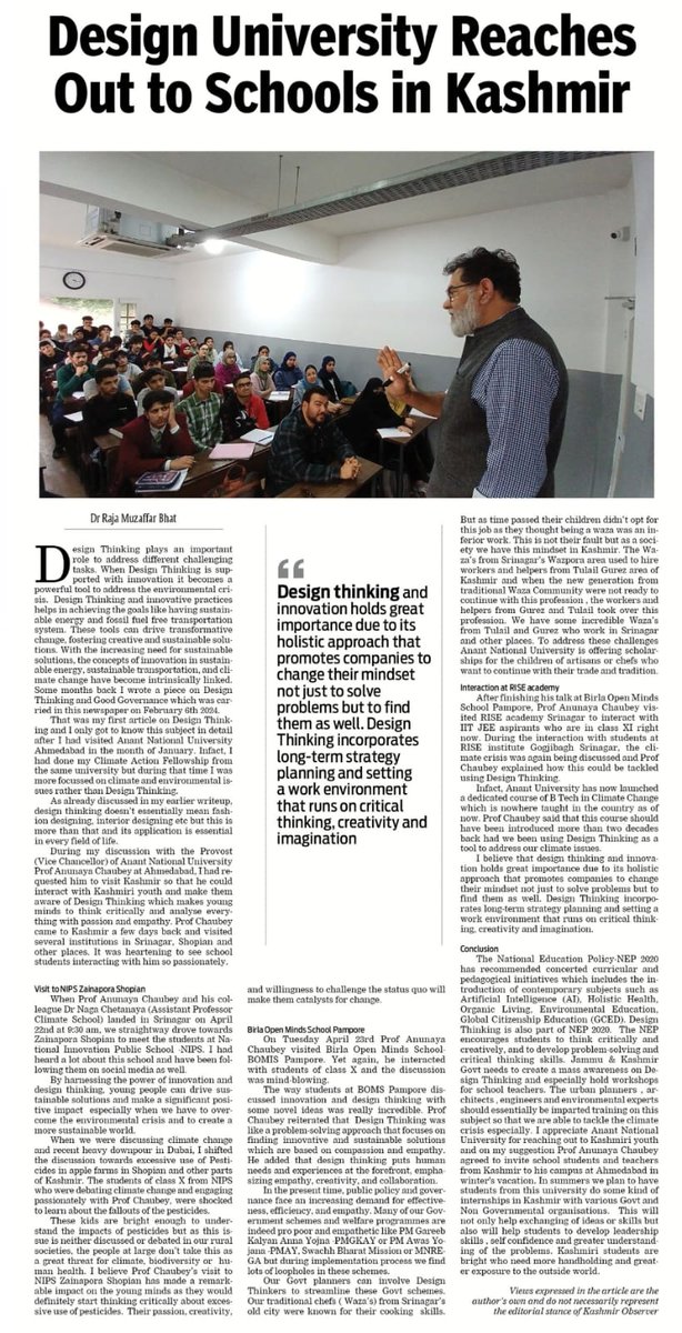 Learning and Solving Problems is the meaning of Education and this is what Design Thinking is all about. Thanks to @Anantuniv VC and Provost Prof Anunaya Chaubey for reaching out to Kashmiri students kashmirobserver.net/2024/04/24/des… @OfficeOfLGJandK @Hr_Educationjk @dsekofficial @diprjk