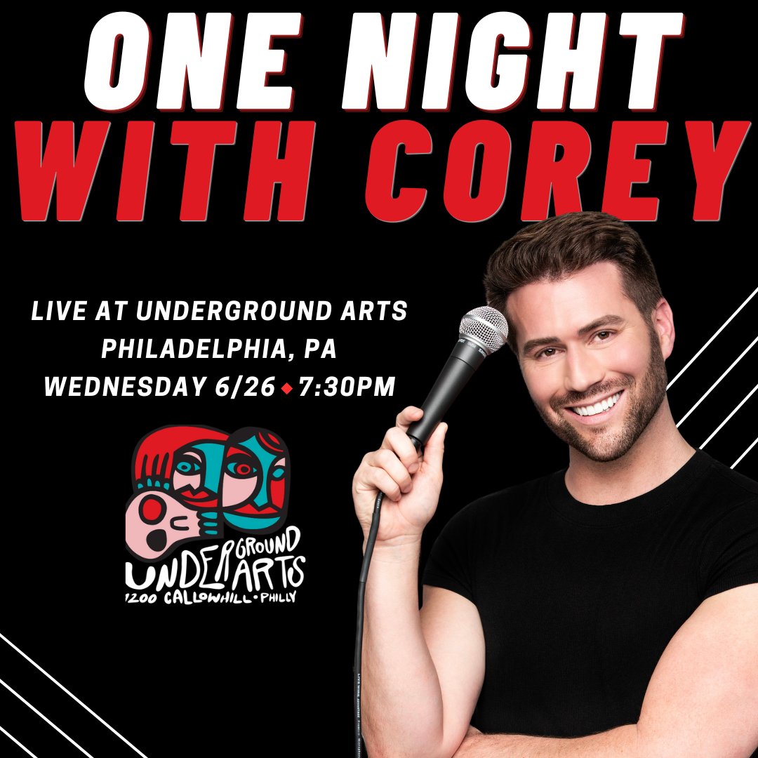 **Just Announced** Comedian, dancer, and entertainer Corey O'Brien is set for a special evening at Underground Arts on June 26 🎤 - Tickets on sale now > link.dice.fm/UA_CB24