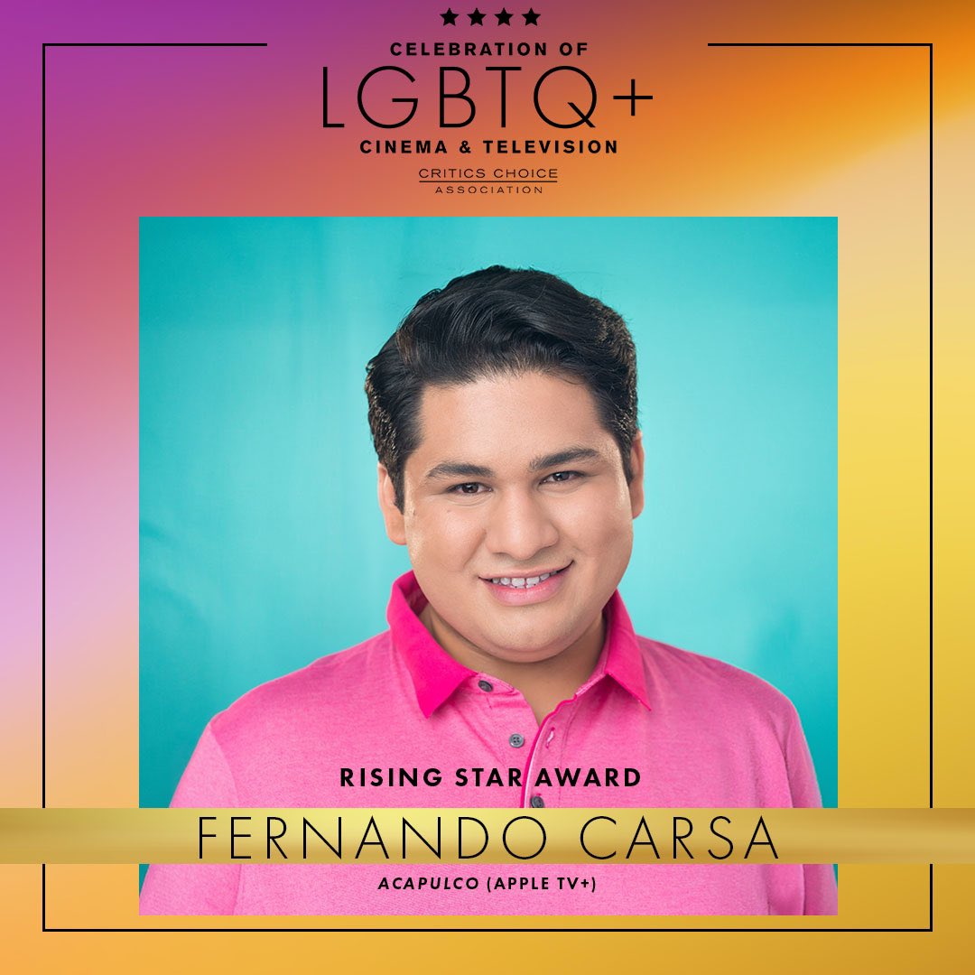 CriticsChoice's tweet photo. Congratulations to Fernando Carsa!
The actor will receive the "Rising Star Award" for his role as “Memo” in “Acapulco” at the Critics Choice Celebration of LGBTQ+ Cinema and Television. 

The gala event honoring #LGBTQ+ achievements will take place June 7th, and the show will stream on @heretv during #PrideMonth in June.

#FernandoCarsa @fernandocarsa #Acapulco @AppleTV #CCLGBTQ #CelebrateLGBTQCinema #CriticsChoice
