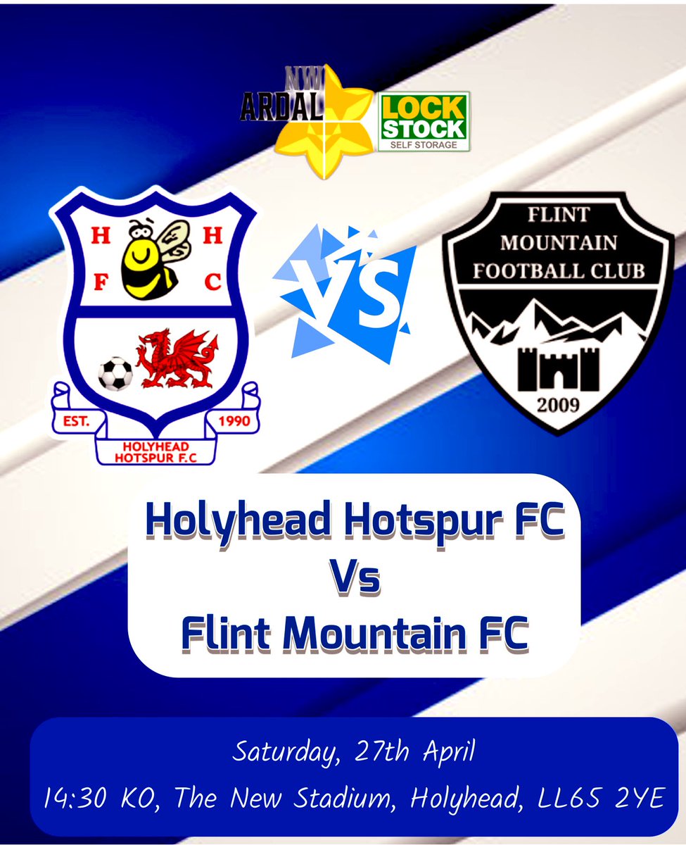 𝙉𝙚𝙭𝙩 𝙐𝙥…..

🆚 @Flint_Mountain 
🏆 @ArdalNorthern 
🏟️ The New Stadium, Holyhead
📍LL65 2YE
🗓 27.4.24 (SAT)
⏱ 14:30 KO

#HHFC

🔵⚪️🐝