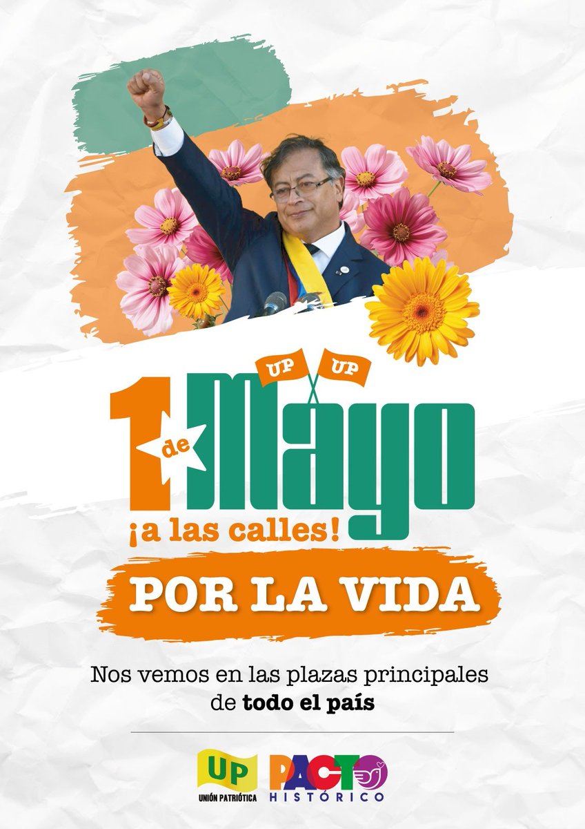 #PrimeroDeMayo ¡A las calles! Nos vemos en todas las plazas principales del país. No faltes a la fiesta trabajadora más grande de Colombia. 🇨🇴 @UP_Colombia @AidaAvellaE @JahelUp @GildardoSilvaPH @heidy_up @petrogustavo