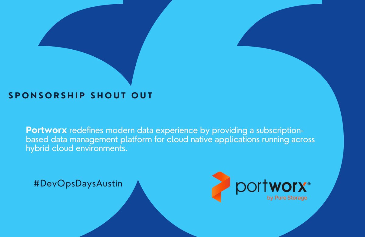 Special thanks and shoutout to PureStorage for being a gold sponsor this year at #DevOpsDaysAustin!! 

Portworx redefines modern data experience by providing a subscription-based data management platform for cloud native applications running across hybrid cloud environments.