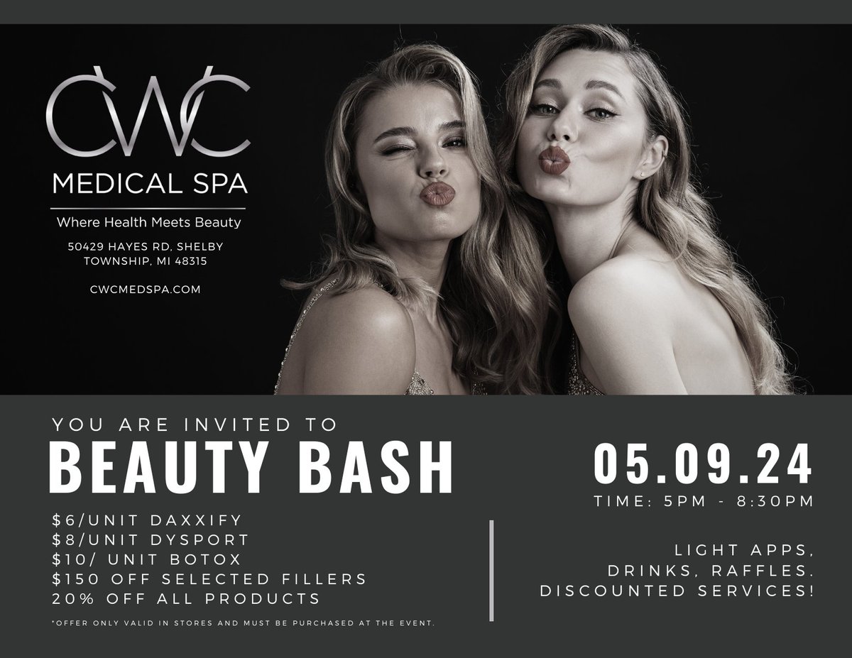 📆IN TWO WEEKS! Join us for our Beauty Bash!

We are giving away a full filler syringe and a product basket valued over $1000 💕💕 All offers are only valid during the event. Share this post with your friends!

#beautyevent #beautybash #daxxify #dysport #botox #filler