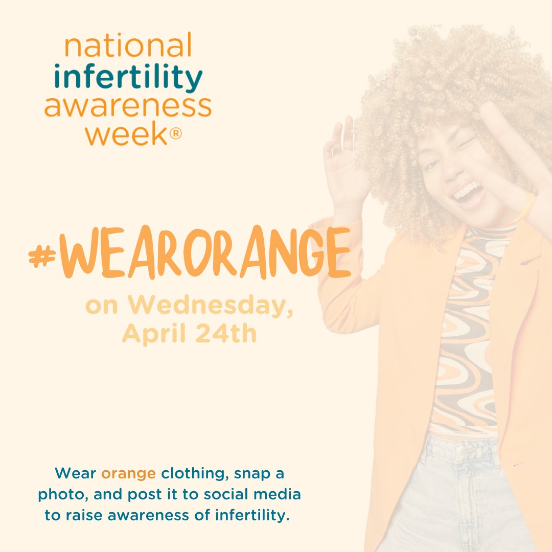 #WearOrange 👖🩳👡🩲🩴🧦👓🕶️🧤👠👒👞🩴👙and post a pic of yourself to raise awareness during National Infertility Awareness Week®

✅Don’t forget to tag @resolveorg and hashtags #LeaveYourMark2024 #NIAW2024
👉🏼check out more about the significance of wearing orange here ➡️