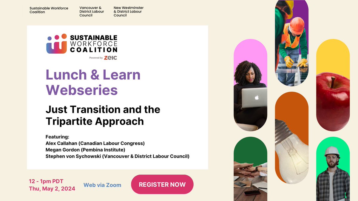 Webinar: Just Transition and the Tripartite Approach

May 2, 12PM - 1PM

Register: us06web.zoom.us/meeting/regist…

Co-hosted by the Sustainable Workforce Coalition, #VancouverDLC, @nwdlc 

#bclab #canlab #justtransition