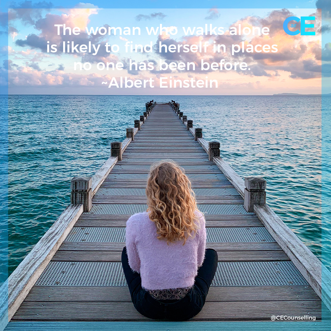 The woman who walks alone is likely to find herself in places no one has been before. ~ Albert Einstein ❤️❤️ #Counsellor #anxiety #depression #Alzheimers #Dementia #Carers #TherapistsConnect #support #Grief #Selfcare #love #mentalhealth