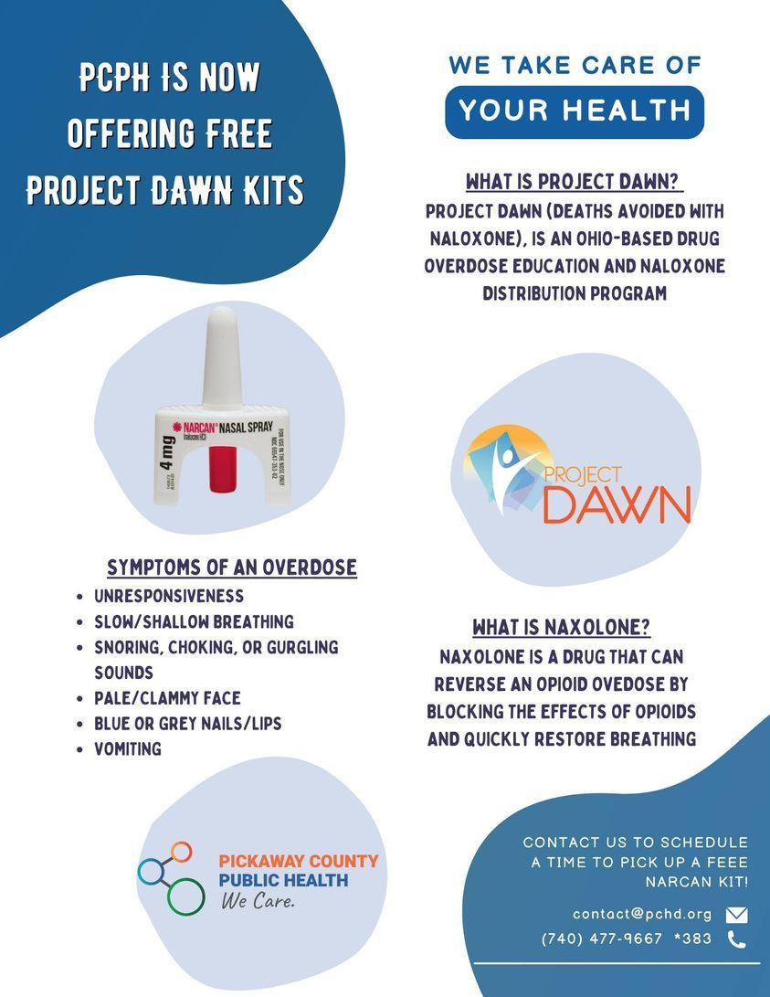 Did you know that PCPH offers FREE naloxone kits and training through project DAWN (deaths avoided with naloxone)? Contact us today at 740-477-9667 Ext. 383 to pick up yours! 
#publichealth #overdoseprevention #savealife