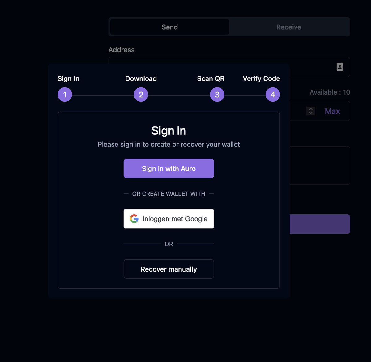 IamZKdevETH's tweet image. Unlocking new possibilities with our ZK Keyless Wallet @walletZkApp 🚀 Seamlessly create a smart contract wallet with Auro, Google login , or manual recovery options. Experience the future of secure, flexible DeFi today. #Crypto #Innovation @MinaProtocol
