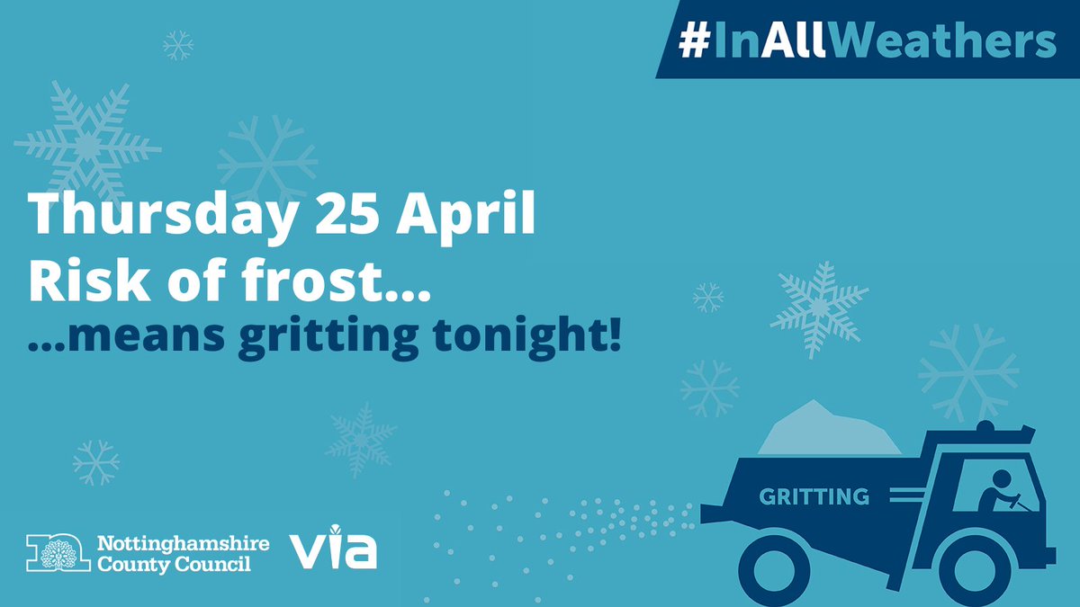 🧊 Frost is forecast tonight along with low road temperatures! #TeamGrit will be out on all main routes tonight at 8pm or after the rain. Be careful of slippery patches if you are out and about on our highways. Happy April! 🥶 #InAllWeathers @viaeastmidlands