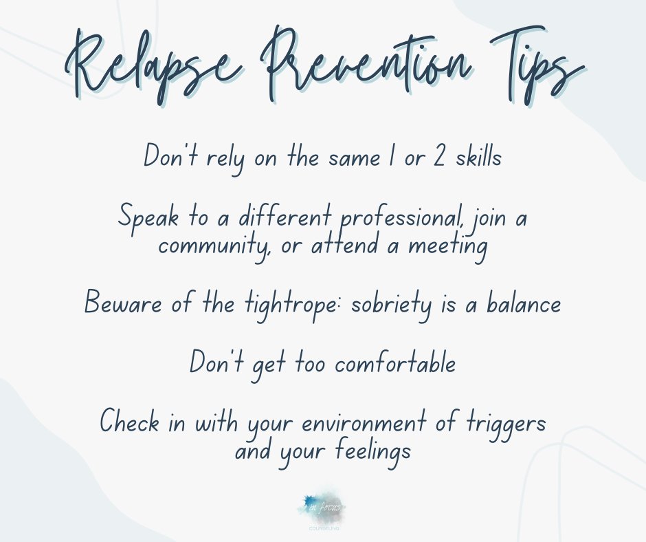 Why do so many sober people relapse? Relapses are not a part of recovery; they are a part of addiction.
Recognize what stage of the cycle you are in to know what skill to utilize.

#AddictionRecovery #Relapse #Sobriety #Prevention #InFocusCounseling