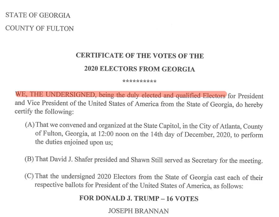 1/ 🟩 EXPLAINER: A thread of infographics and sources to explain the 'alternative elector' scheme for the 2020 election. Georgia's false 'alternate electors' claimed to be duly elected with no contingency. The 'votes' were sent to Congress. #thread #meme #memes